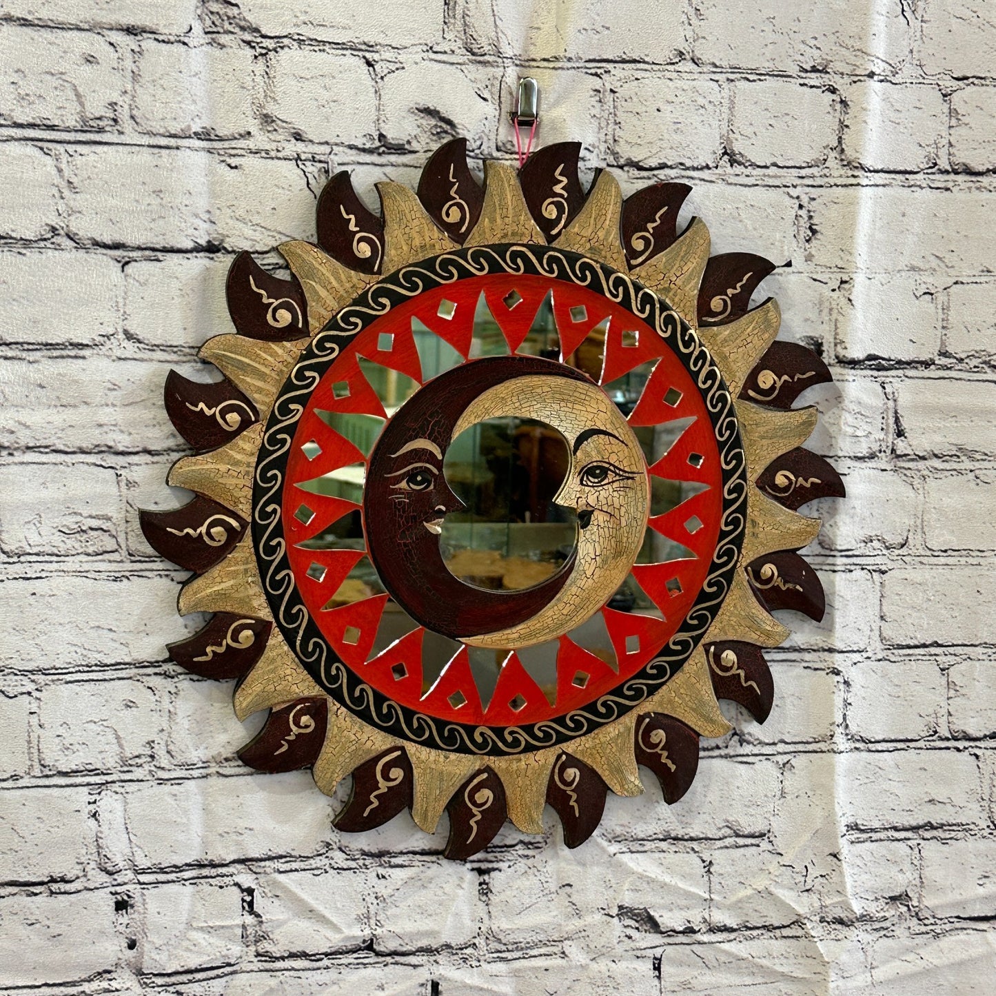 Red 2 Moon Mosaic Tile Wall Mirror 40cm x 40cm 16 Inches Handmade Fairtrade0