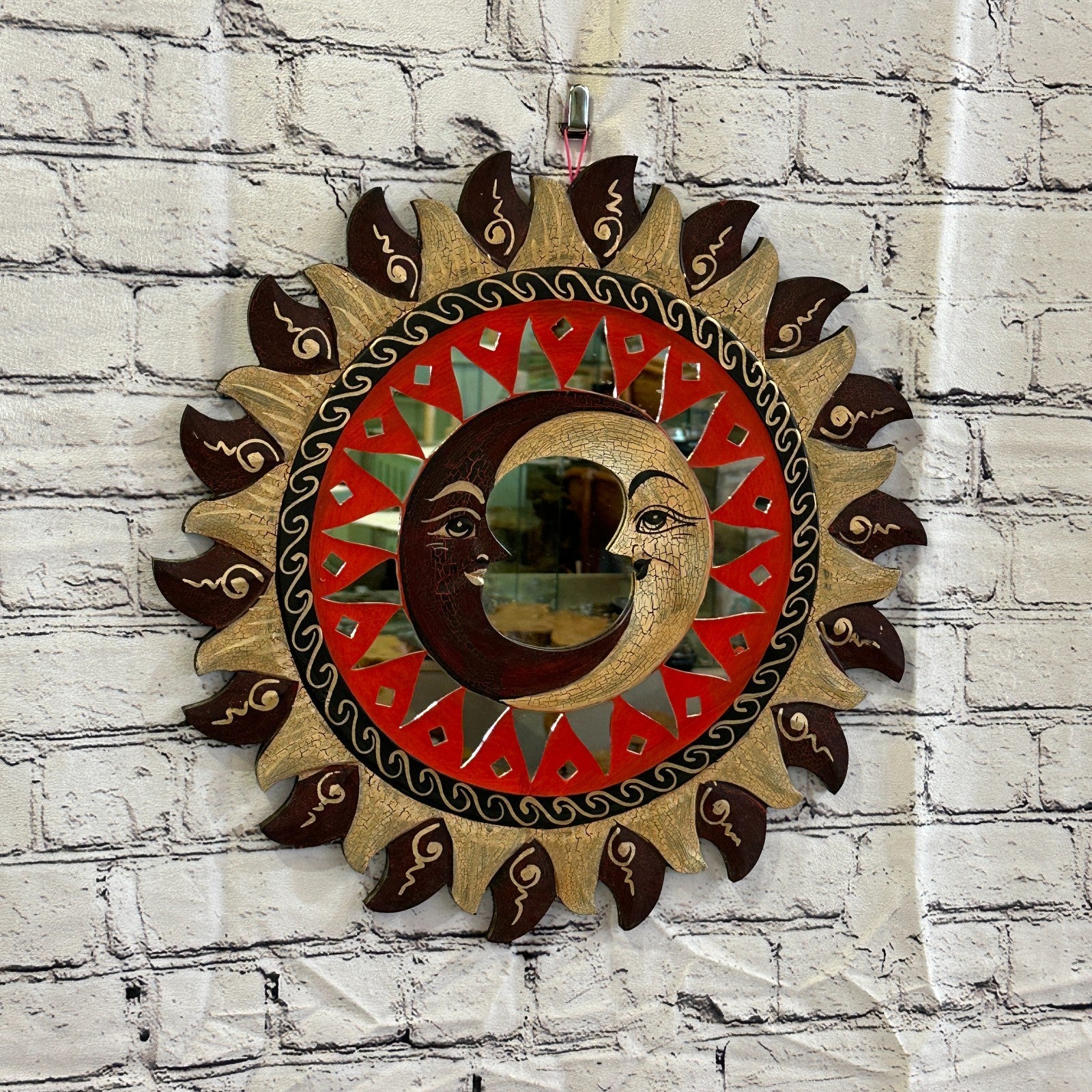 Red 2 Moon Mosaic Tile Wall Mirror 40cm x 40cm 16 Inches Handmade Fairtrade0