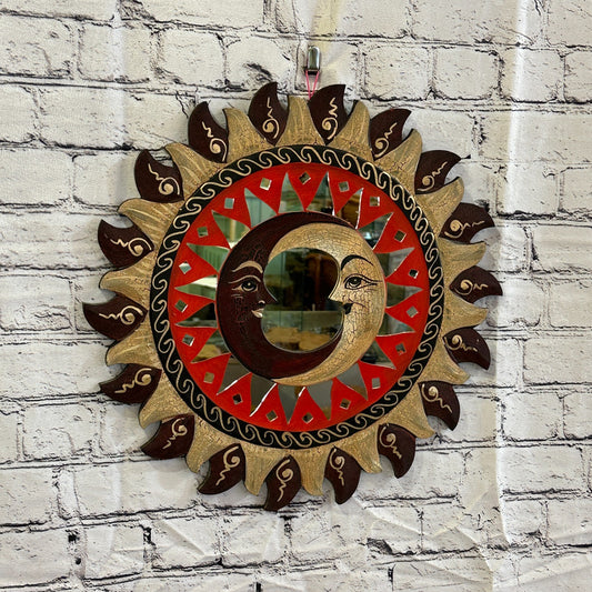Red 2 Moon Mosaic Tile Wall Mirror 40cm x 40cm 16 Inches Handmade Fairtrade0
