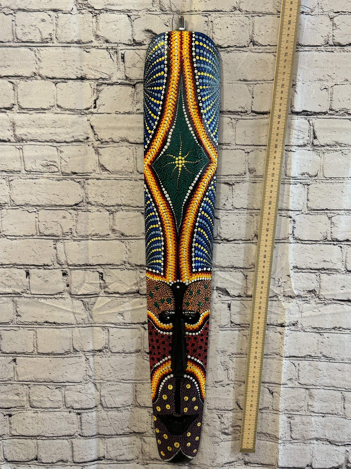 80cm Mask Carved Wooden Dot Painted Ethnic Tribal Tiki Wall Art Handmade No 54