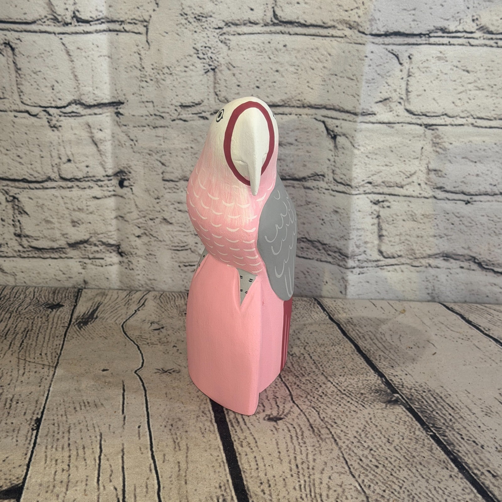 20cm Bright Pink Parrot Bird Ornament Statue Fair Trade Hand Made Carved Wood1