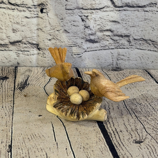 15cm Double Bird Mushroom Parasite Ornament Natural Carving Fair trade Wooden0