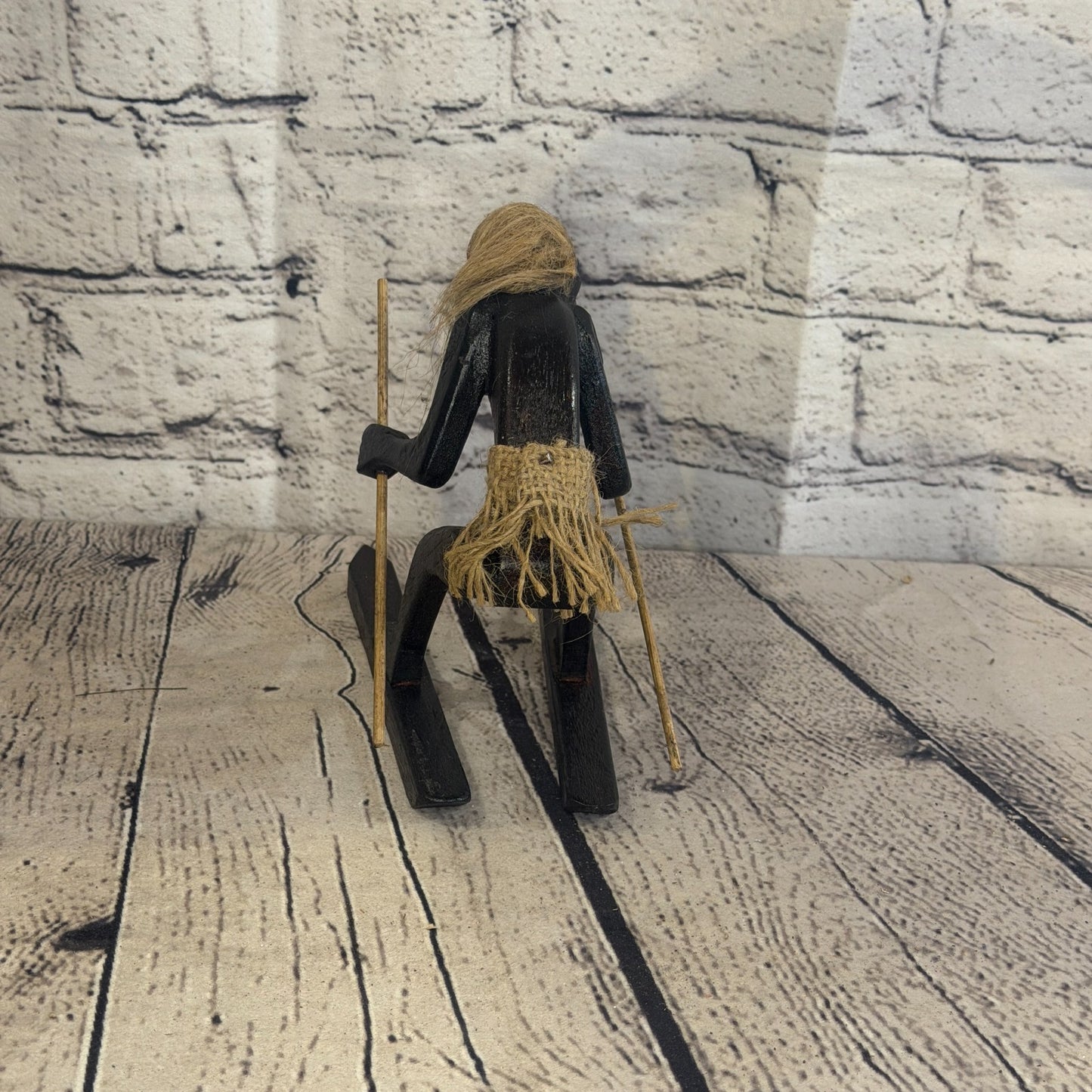 15cm Skiing Winter African Tribal Warrior Man Figure Statue Wood Hand Carved5