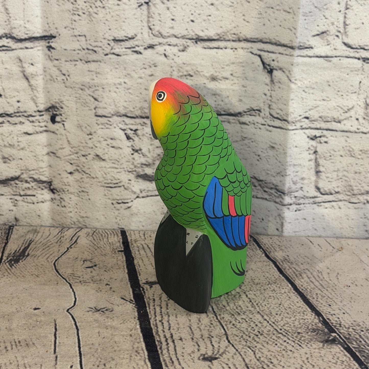 15cm Bright Green Parrot Bird Ornament Statue Fair Trade Hand Made Carved Wood3