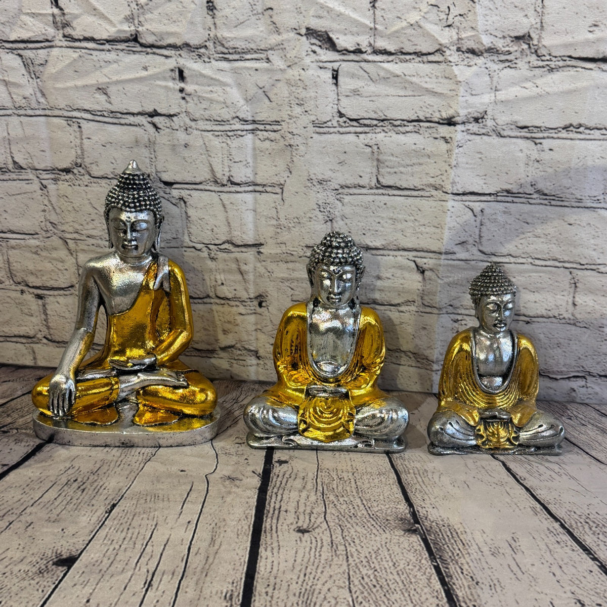 Gold & Silver 25cm x 15cm Large Thai Buddha Sitting Statue Resin Hindu8