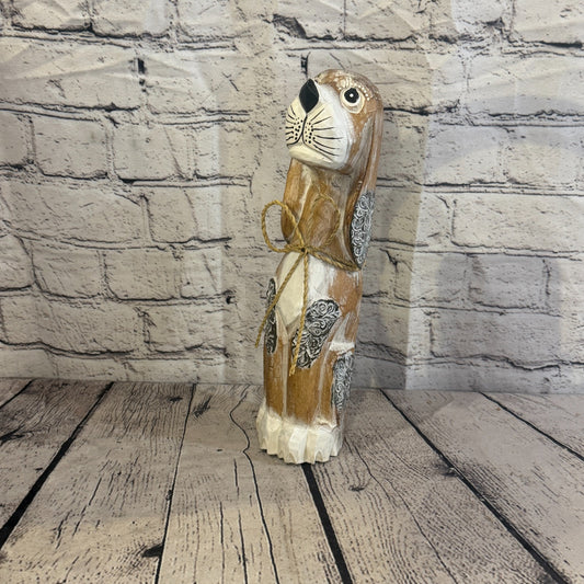 30cm Light Brown Wooden Shabby Dog Statue Ornament Fair Trade Handcarved0