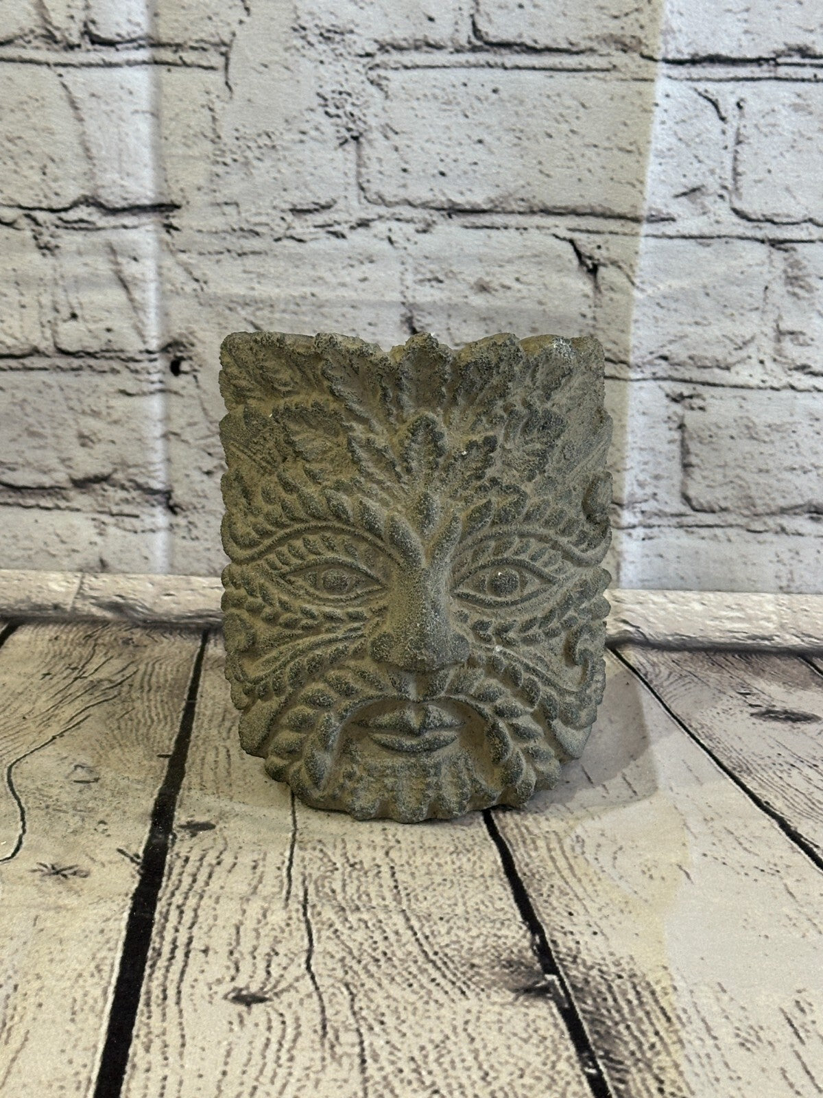 Green Man Pattern Stone Garden 15cm x 12cm Ornament Outdoor Indoor Statue Hindu0