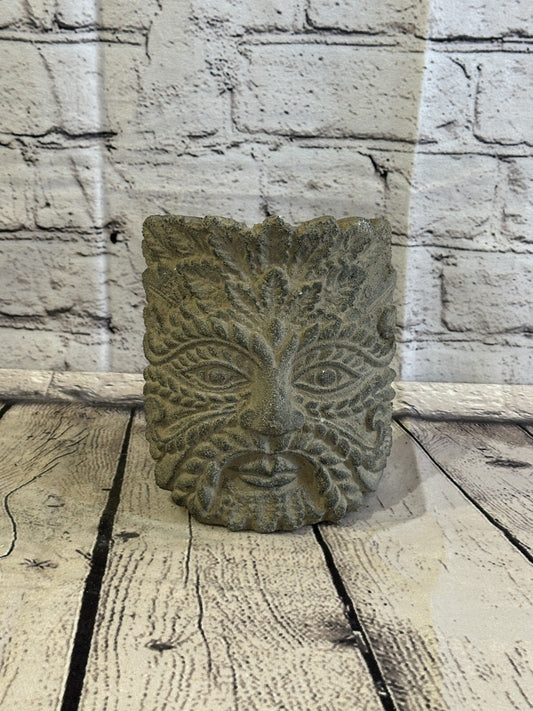 Green Man Pattern Stone Garden 15cm x 12cm Ornament Outdoor Indoor Statue Hindu0