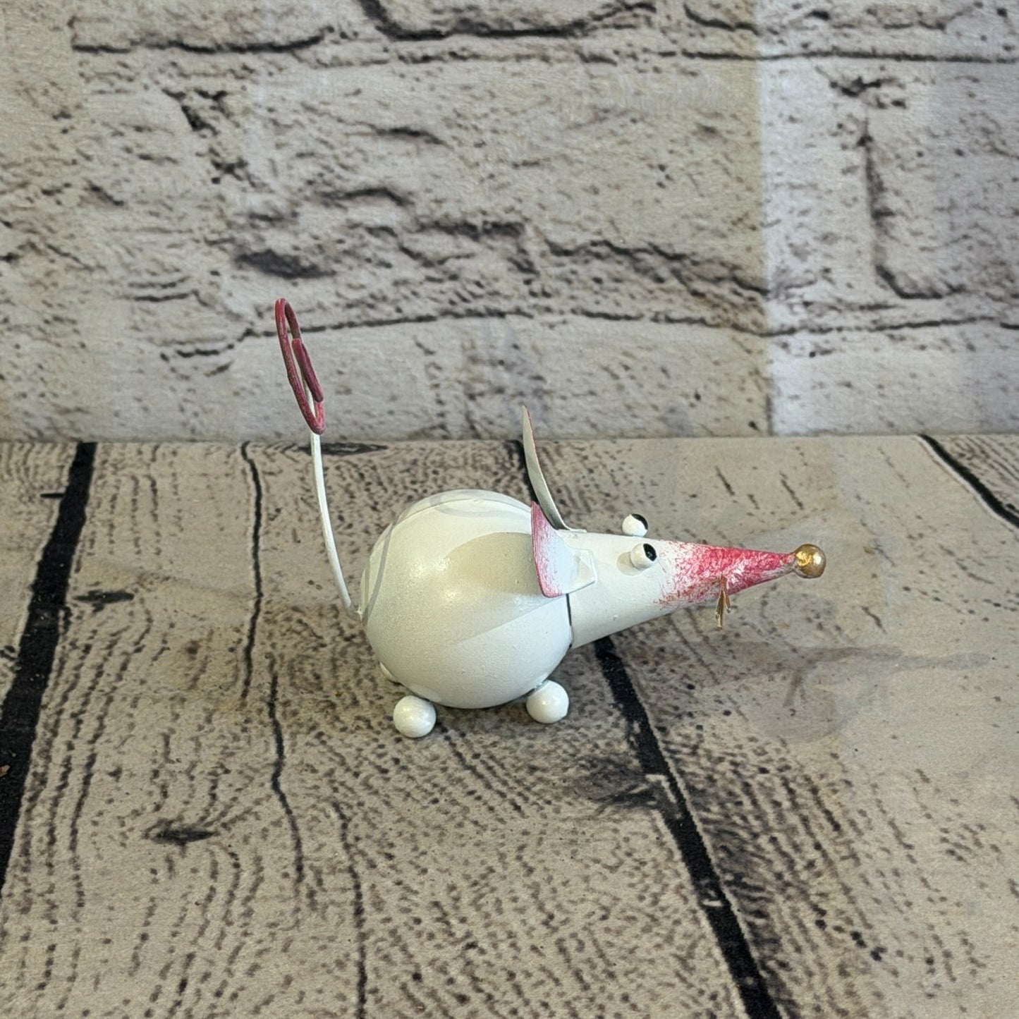 10cm x 8cm Small Colourful White Mouse Rat Metal Tin Standing Ornament Statue3