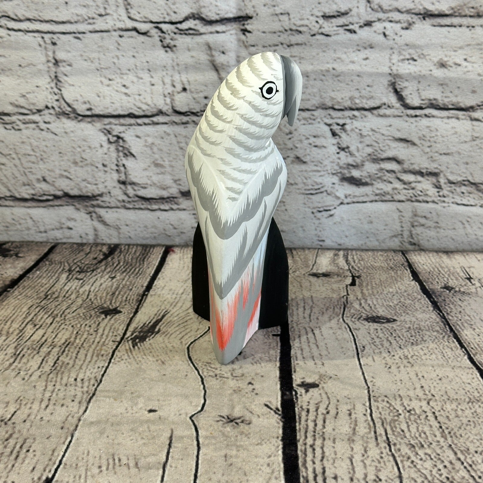 15cm Grey Parrot Bird Ornament Statue Fair Trade Hand Made Carved Wood3