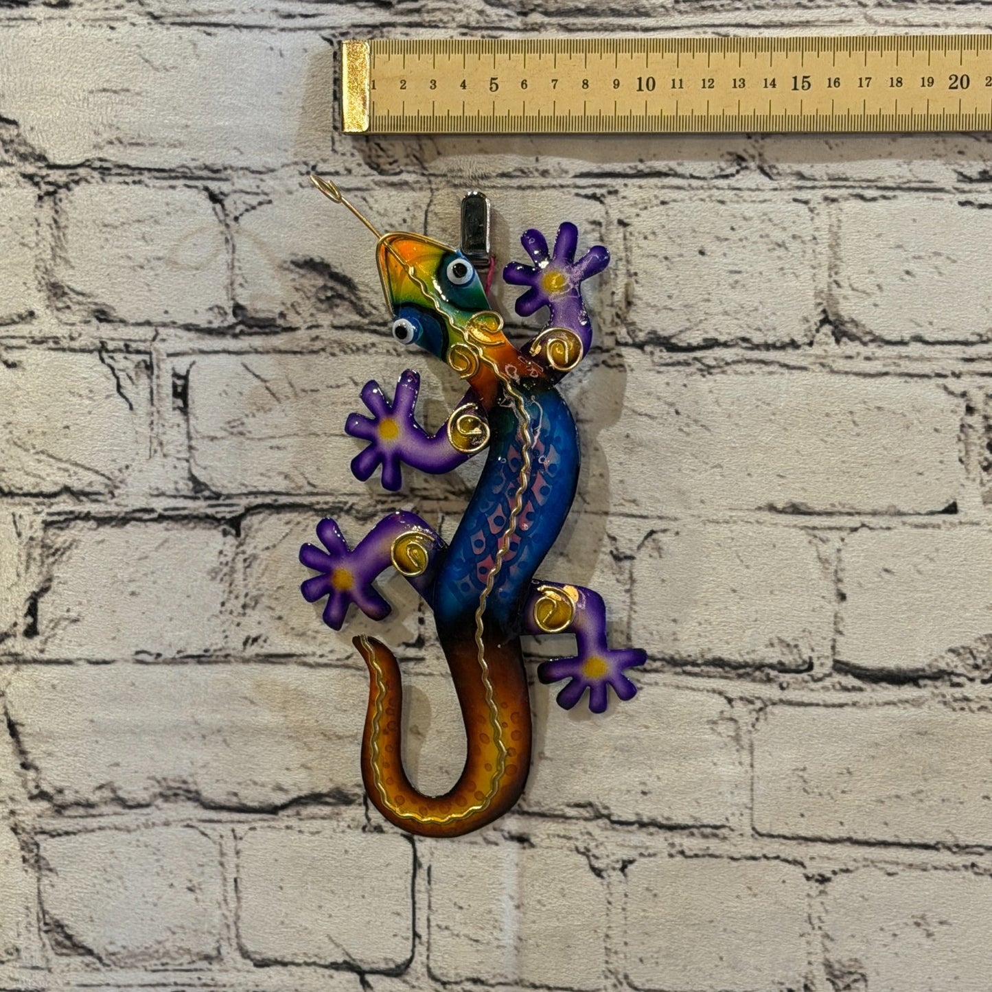 20cm x 10cm Blue Gecko Lizard Metal Tin Wall Hanging Ornament Painted Statue3