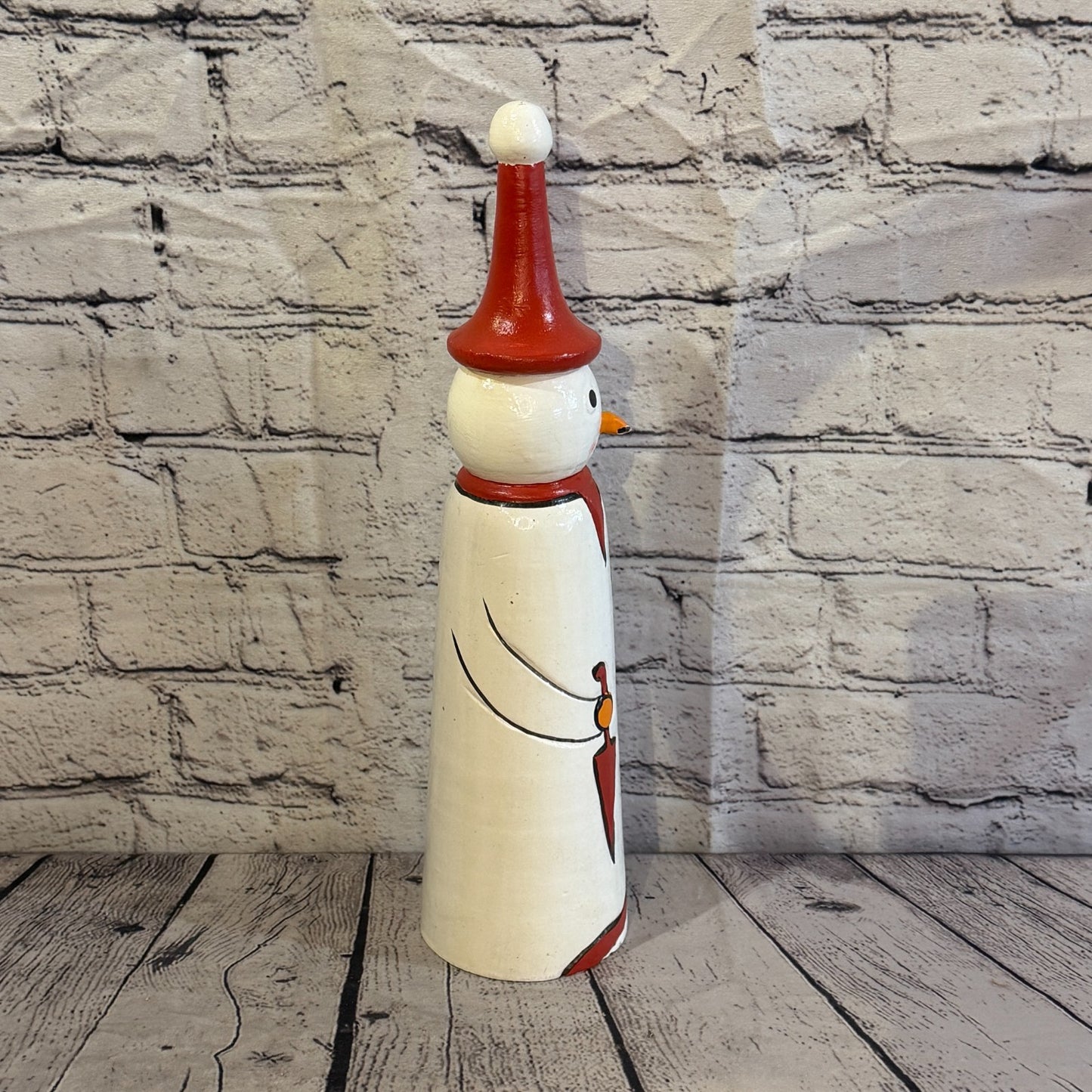 35cm x 8cm Red Pointy Hat Snowman Handcrafted Wood Xmas Christmas Ornament3