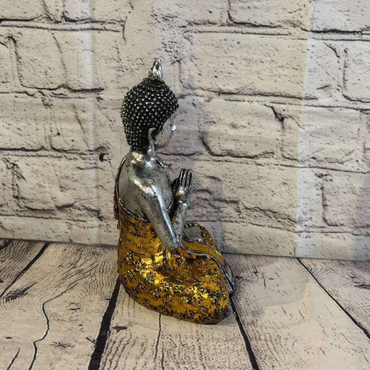 Gold & Silver 20cm x 15cm Small Thai Spike Buddha Sitting Statue Resin Hindu3