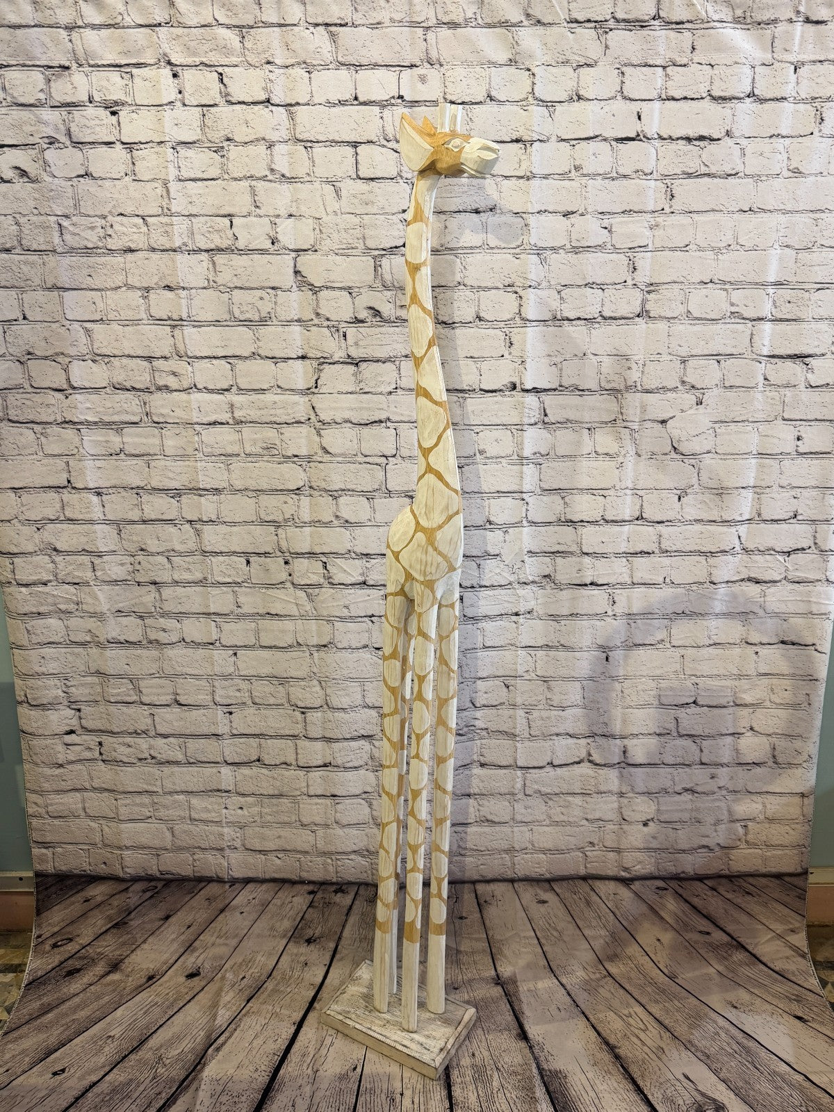 150cm White Dot Wooden Giraffe Standing Single Carve Solid Wood Giraffe Handmade2