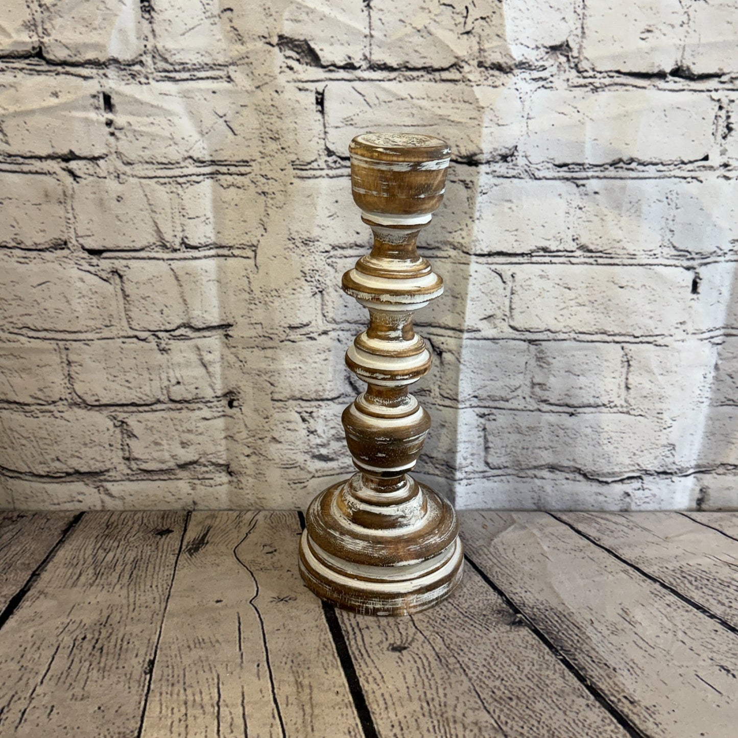 30cm x 10cm Brown Regal Wooden Vintage Style Candle Stand Shabby Pillar Holders2