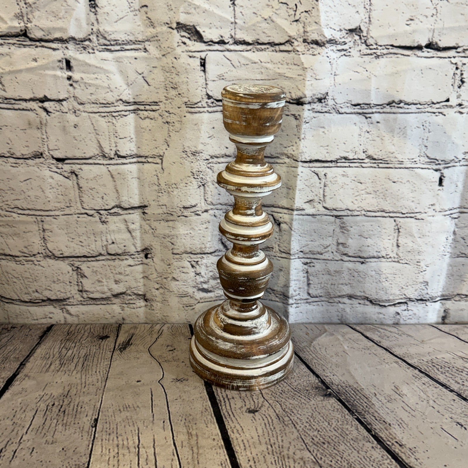 30cm x 10cm Brown Regal Wooden Vintage Style Candle Stand Shabby Pillar Holders2