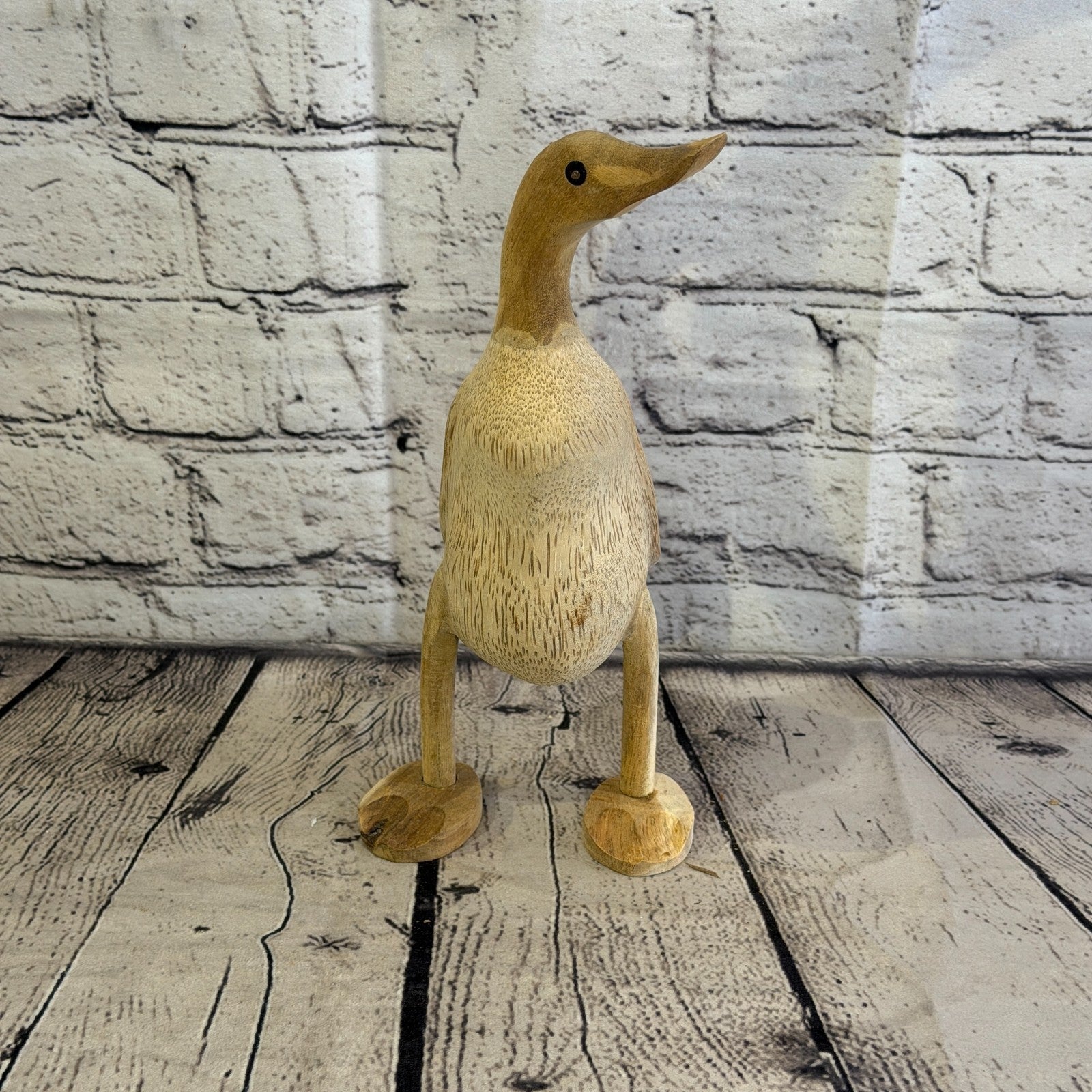 Looking Left 25cm Tall Wooden Smooth Duckling Baby Duck Bamboo Root Fairtrade1