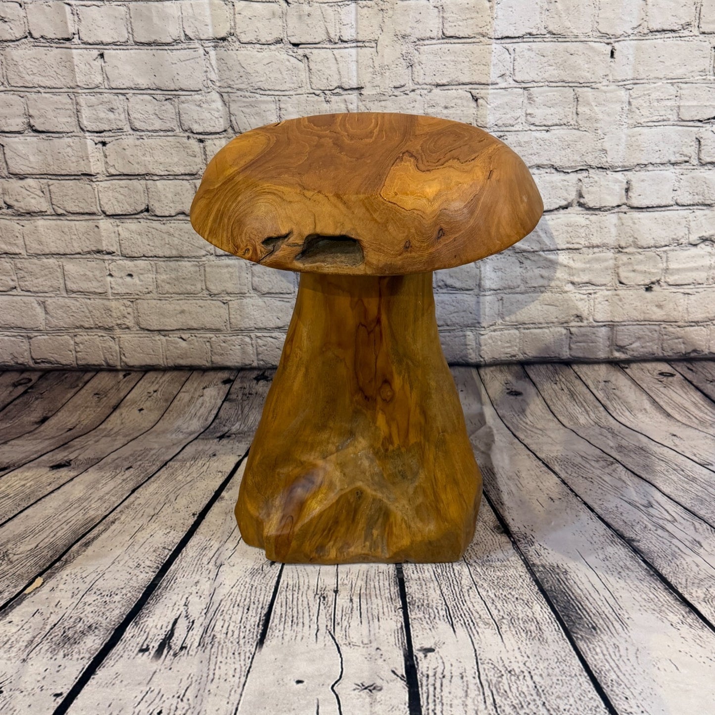 50cm x 35cm Flat Wooden Mushroom Toadstool Sculpture Garden Teak Root Ornament0