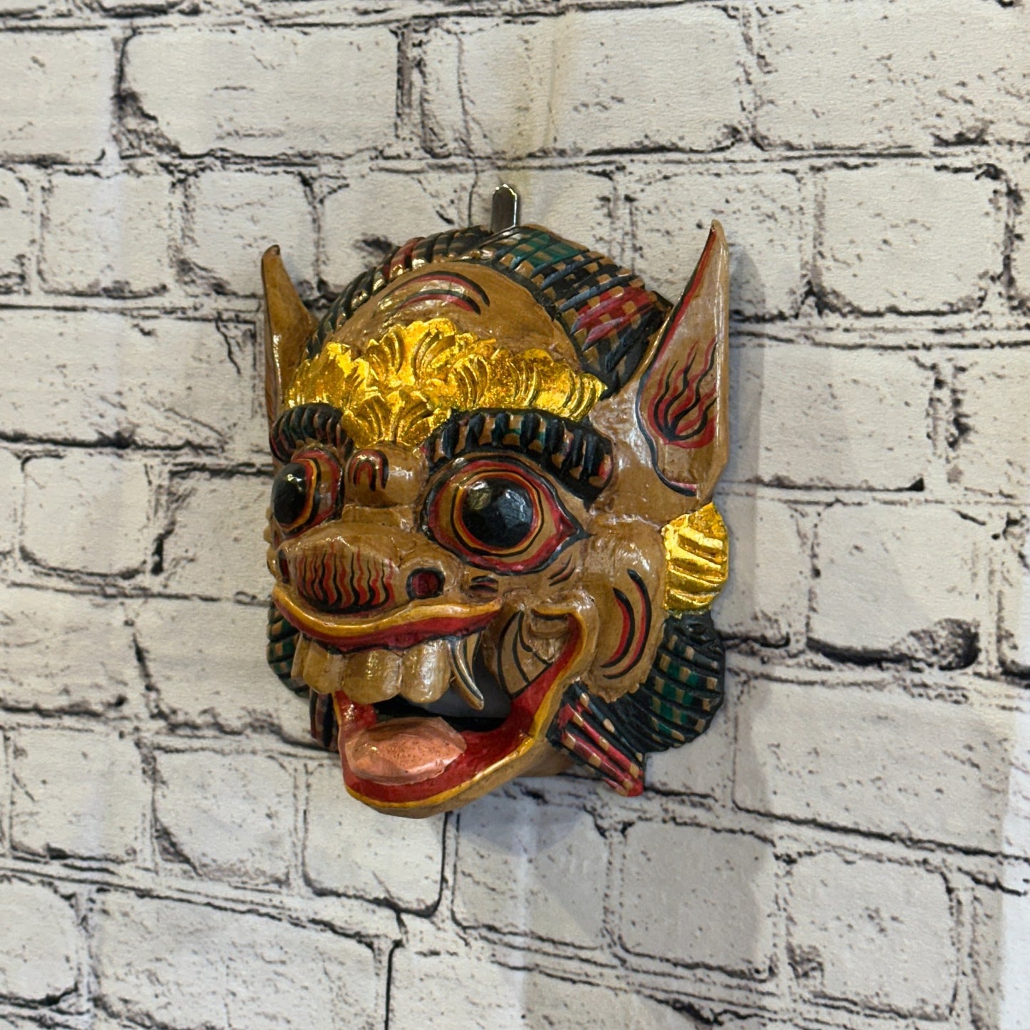 Large Wooden Natural Barong Wall Mask 18cm x 18cm Handmade And Fairtrade Hindu1