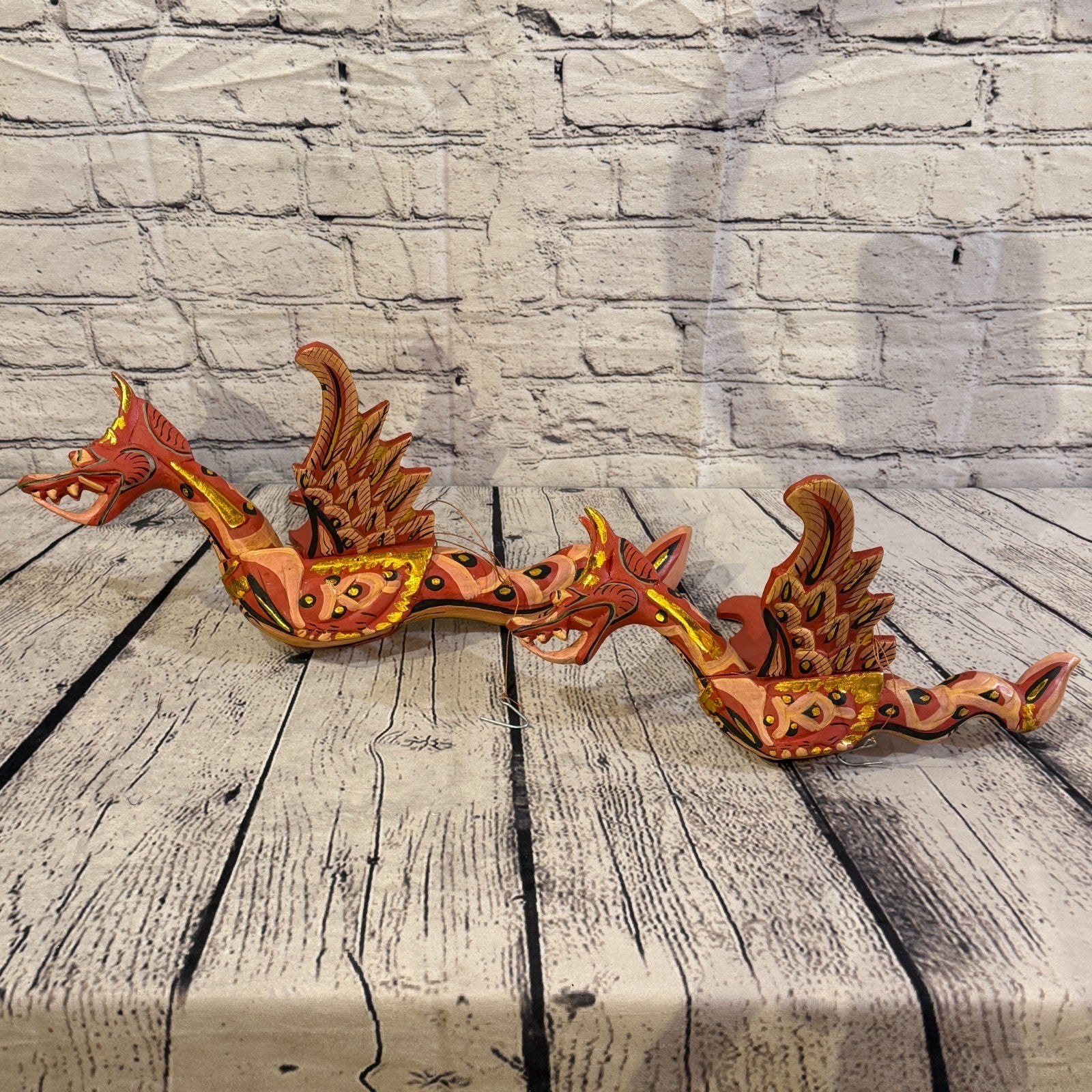 40cm Red Dragon Folk Art Carved Wood Flying Winged Mobile Spirit Guardian4
