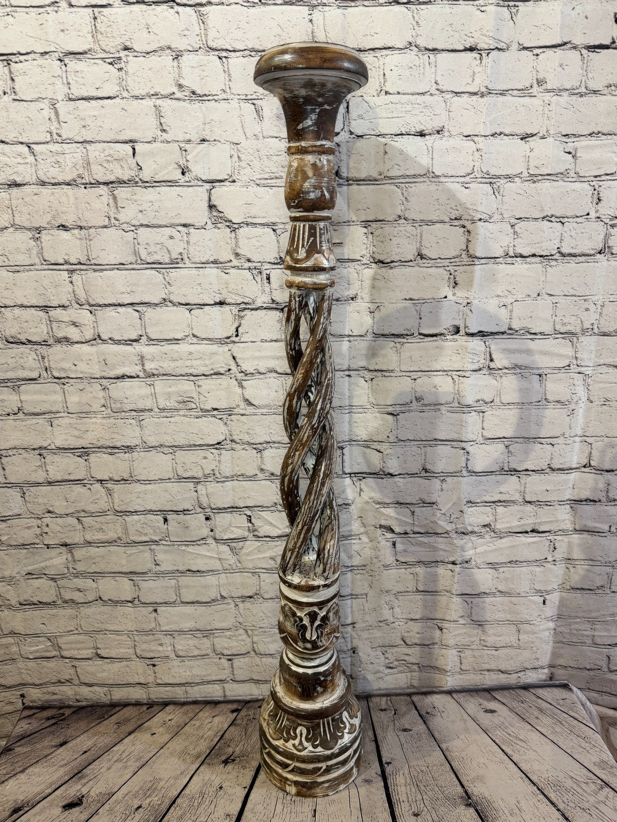 100cm x 18cm Brown Twist Wooden Vintage Style Candle Stand Shabby Pillar Holders1