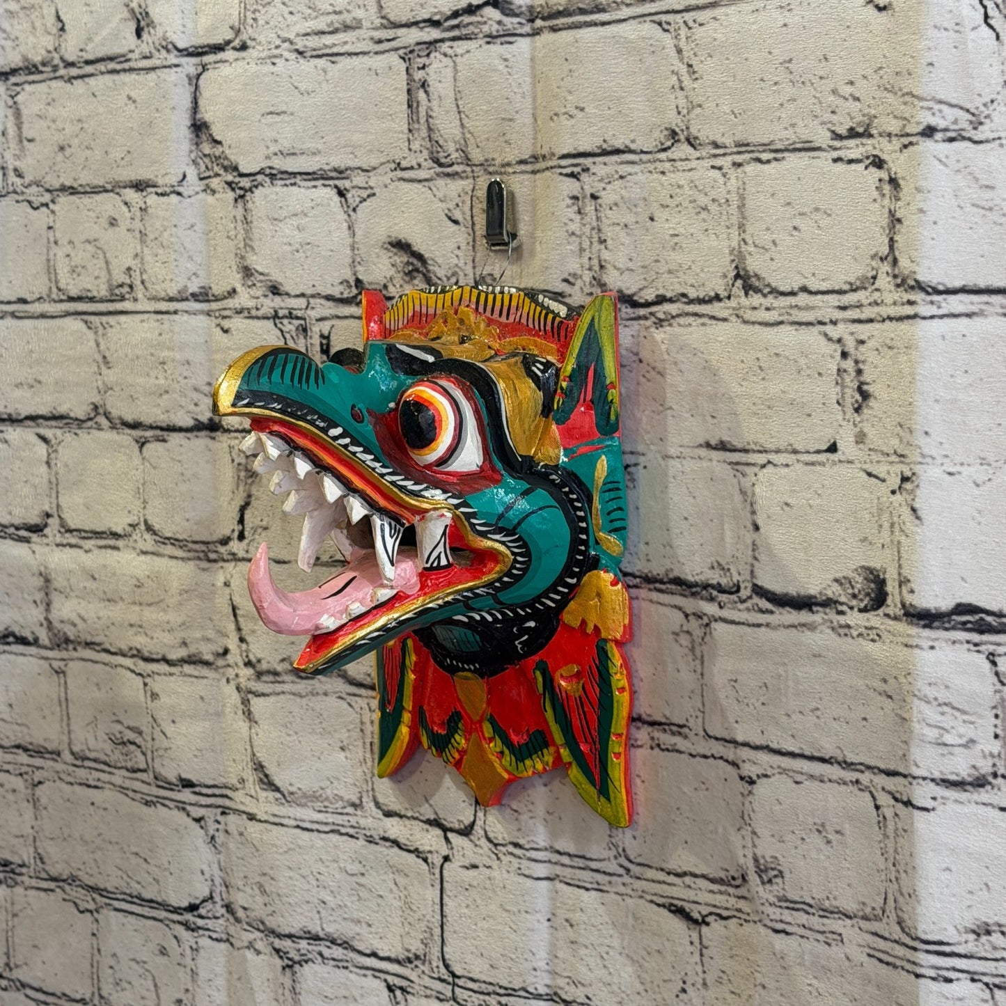 20cm Garuda Green Demon Dragon Hindu Deity Wooden Hand Carved Mask Painted1