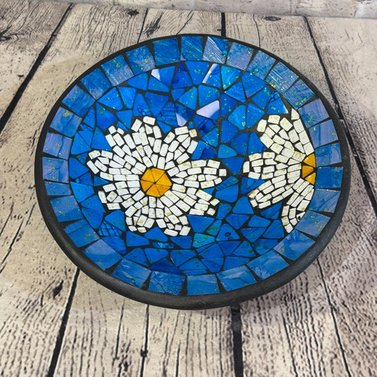 28cm Blue Daisy Flower Round Mosaic Handmade Ceramic Glass Tile Bowl Fruit0