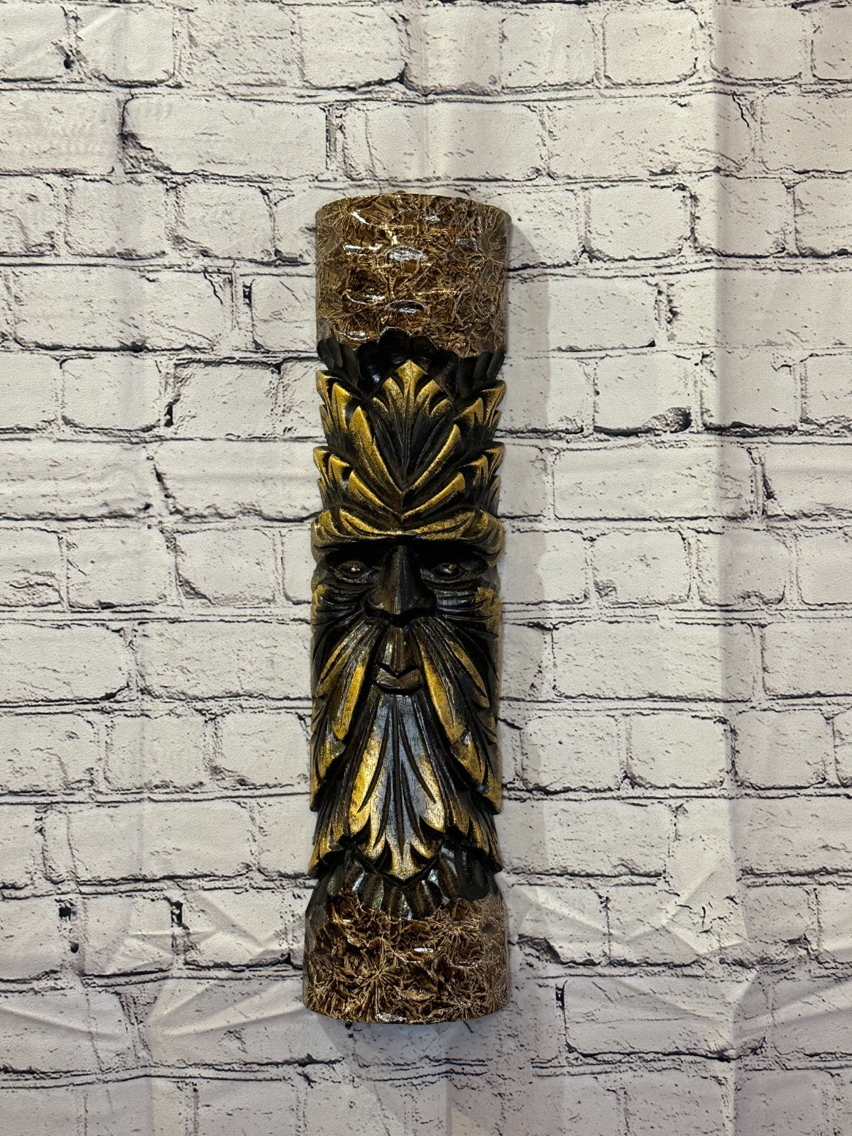 Gold Green Man Of The Woods 50cm Hand Carved Wizard Tree Trunk Wood Fairtrade2