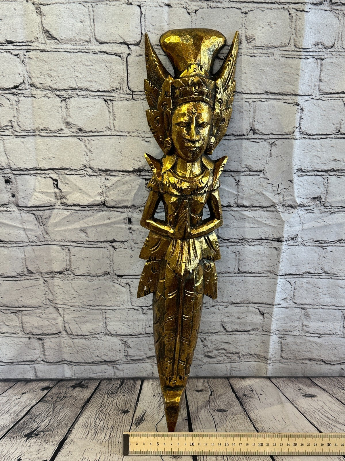Gold Antique Colour Sita Dewi Bali Rice Goddess Wings Mermaid Wood 60cm Pair8