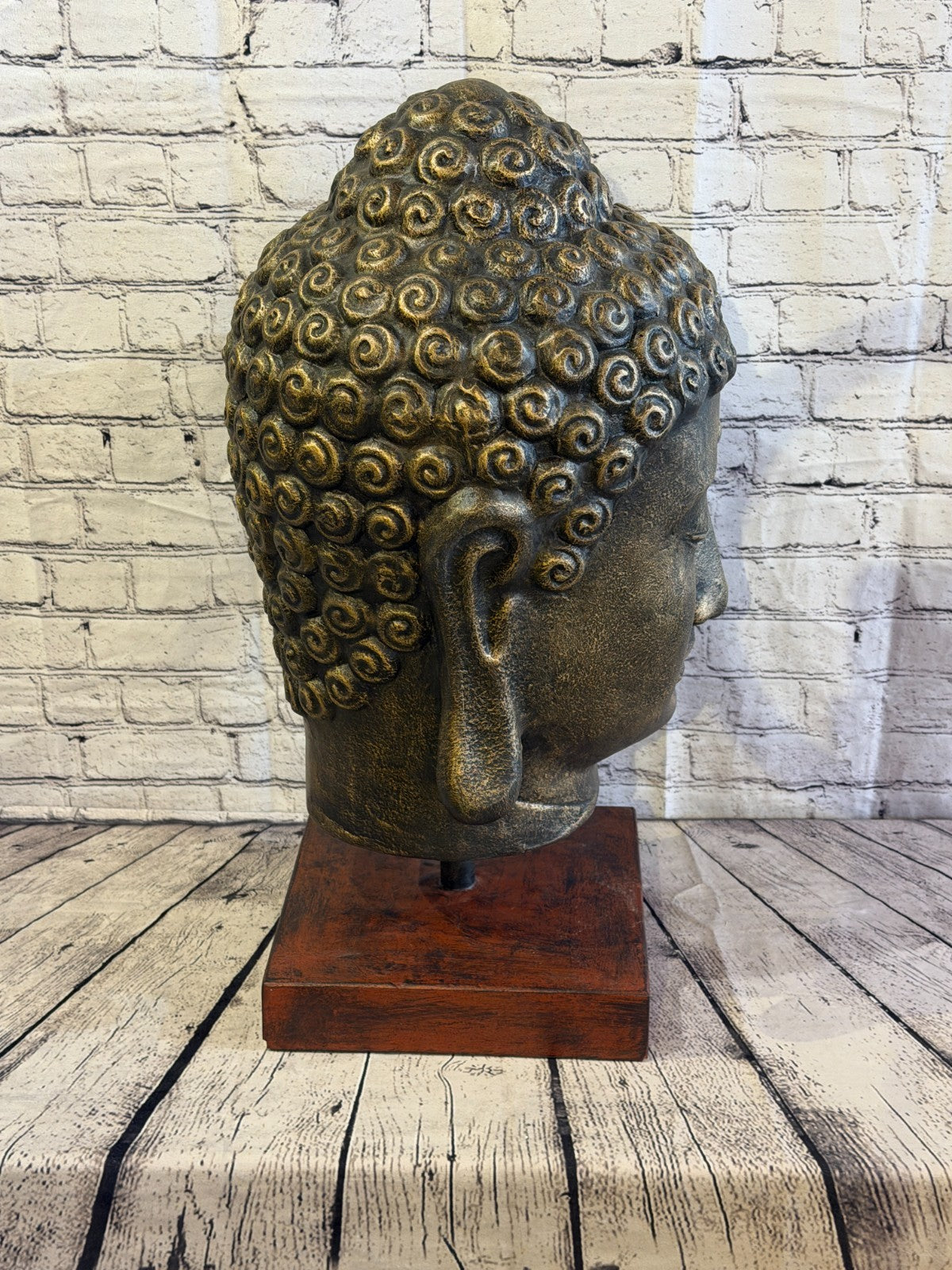 Bronze 70cm x 30cm Thai Buddha Head Peaceful On Base Statue Resin Hindu3