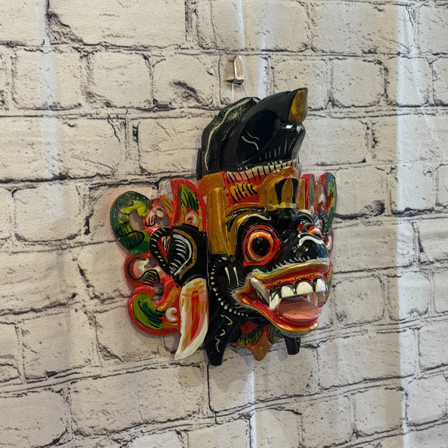 25cm Barong Crown Black Demon Dragon Hindu Deity Wooden Hand Carved Mask Painted0