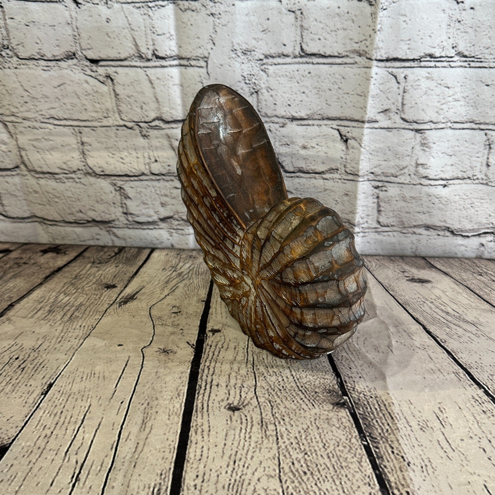 25cm Brown Polish Nautilus Shell Ornament Decor Carved Light Wood Parcel Figure2