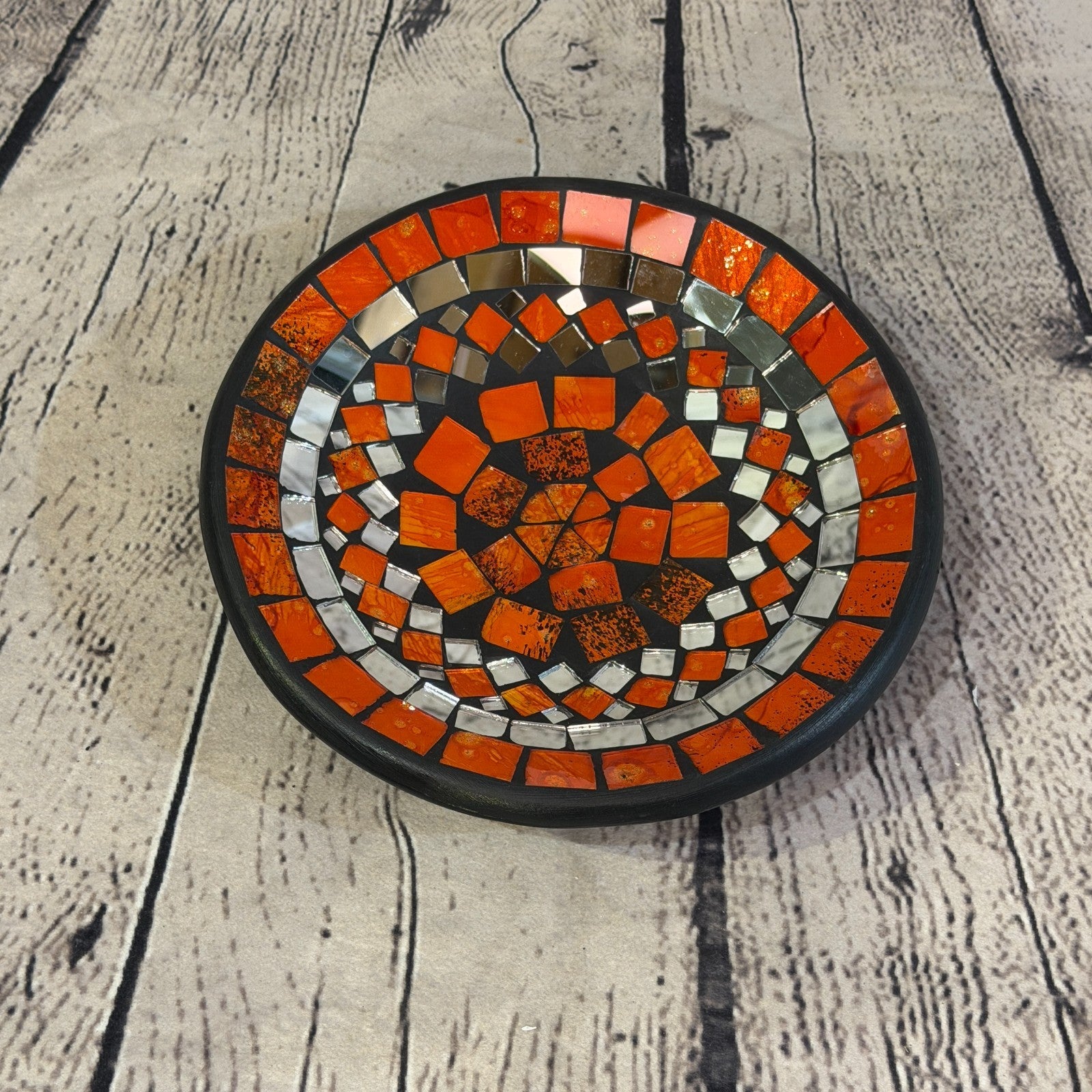 20cm Orange Round Mirror Mosaic Handmade Ceramic Glass Tile Bowl Fruit0