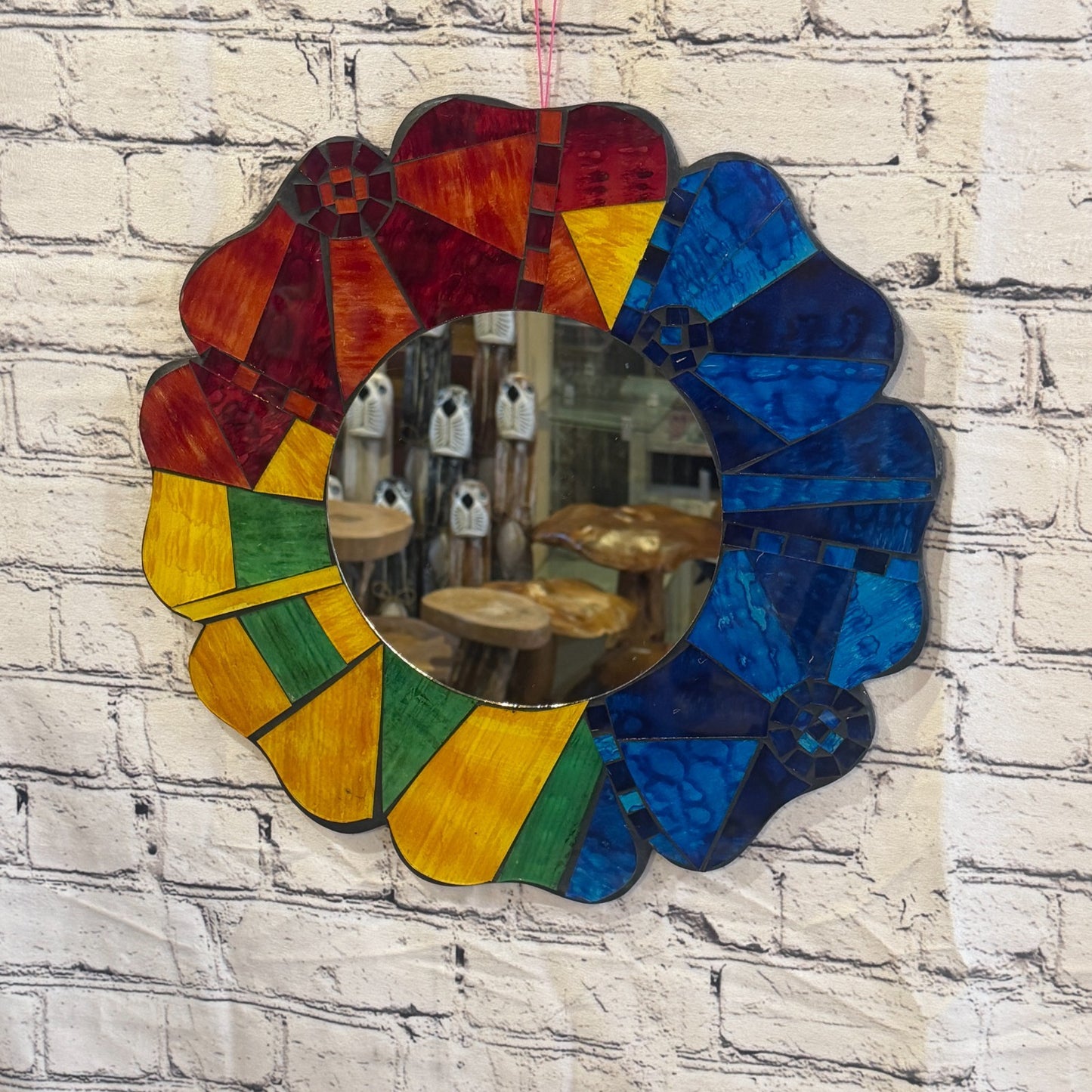 Rainbow Flower Shape Black Mosaic Tile Wall Mirror 40cm x 40cm 16Inches Handmade2