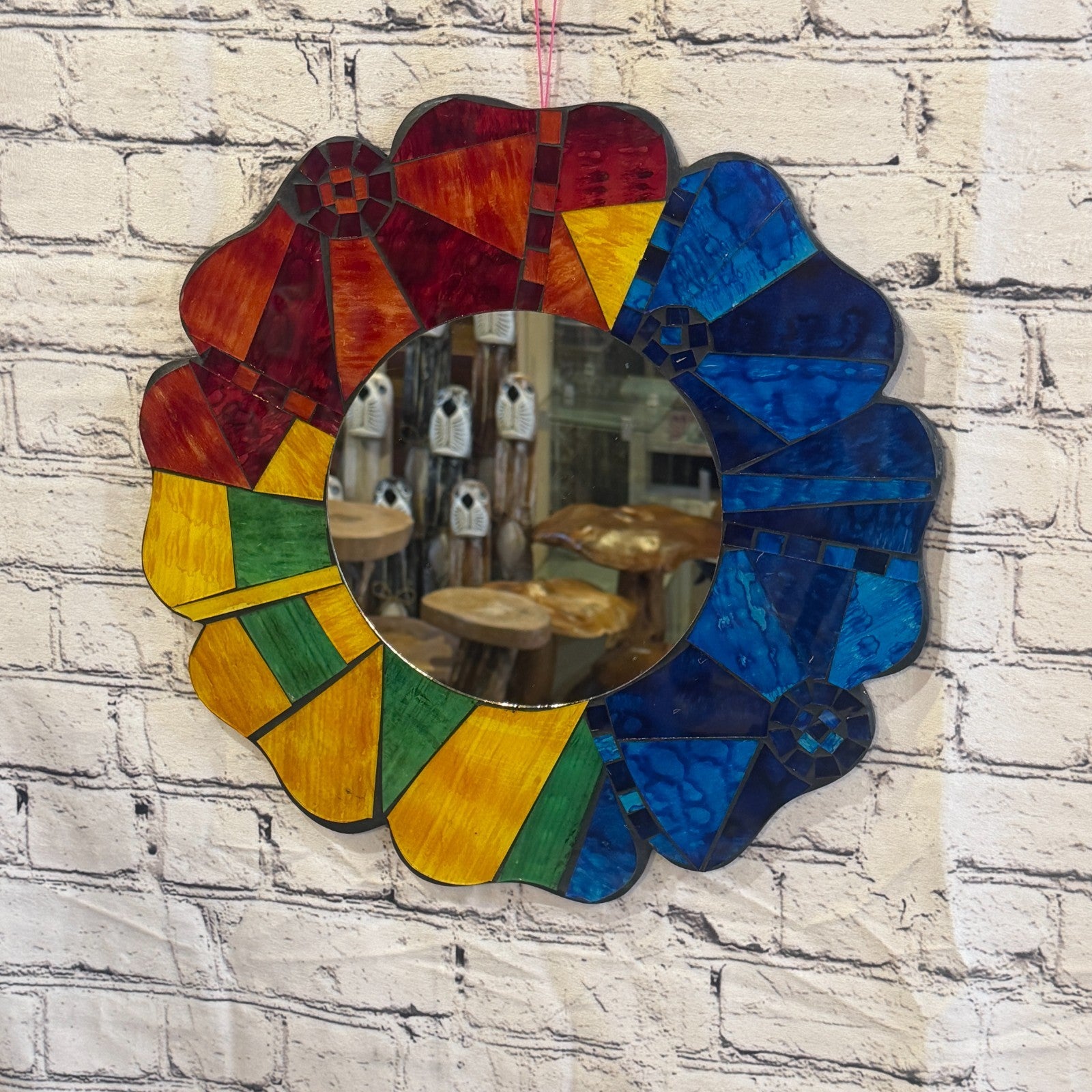 Rainbow Flower Shape Black Mosaic Tile Wall Mirror 40cm x 40cm 16Inches Handmade2