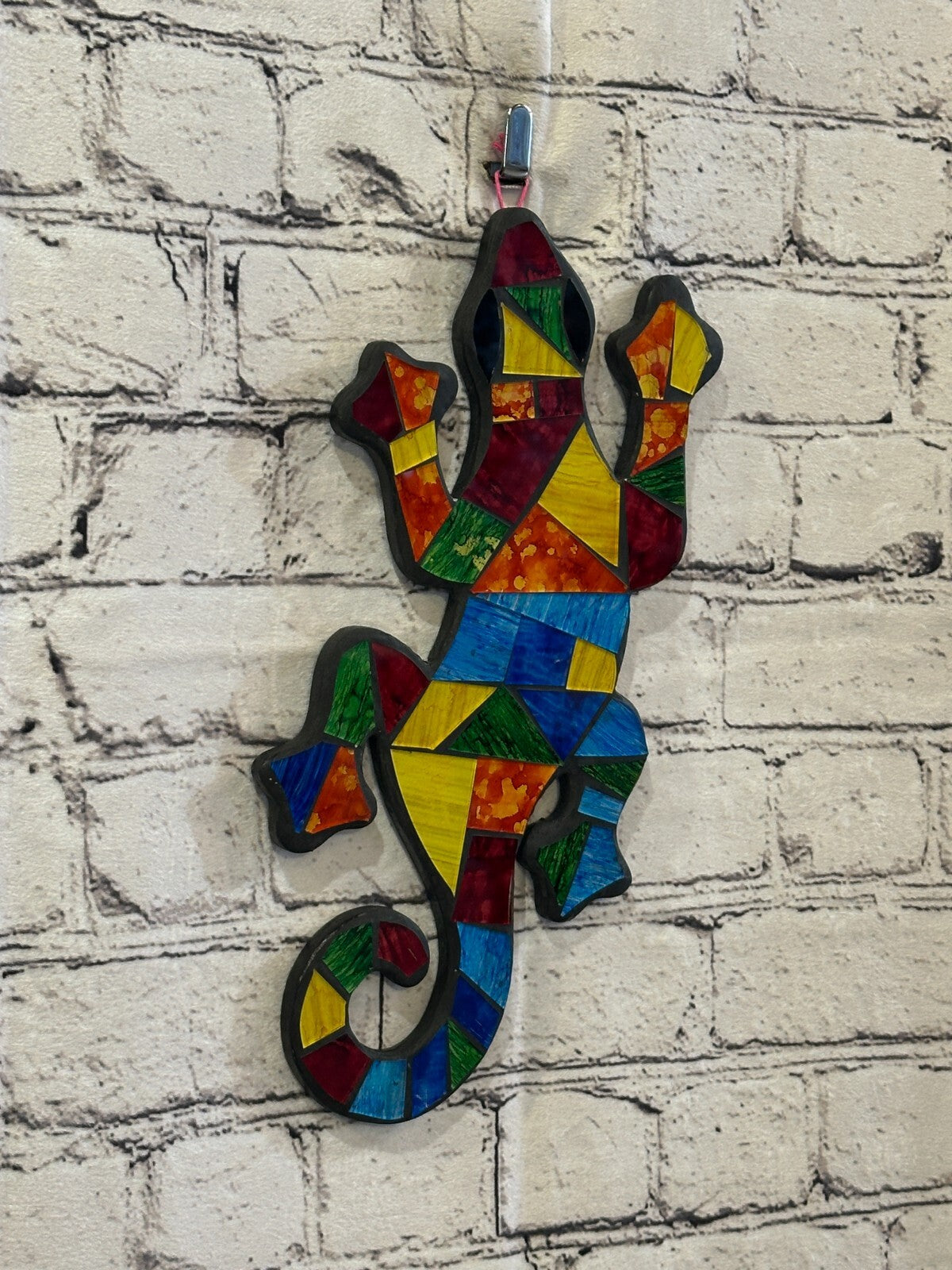 Rainbow Gecko Lizard Mosaic Tile Wall Hanging Mirror 30cm x 15cm Handmade New0