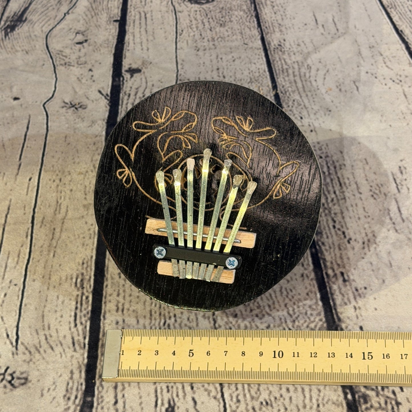 7 Key Karimba Kalimba Thumb Piano Black Carved Coconut Handmade Fairtrade1