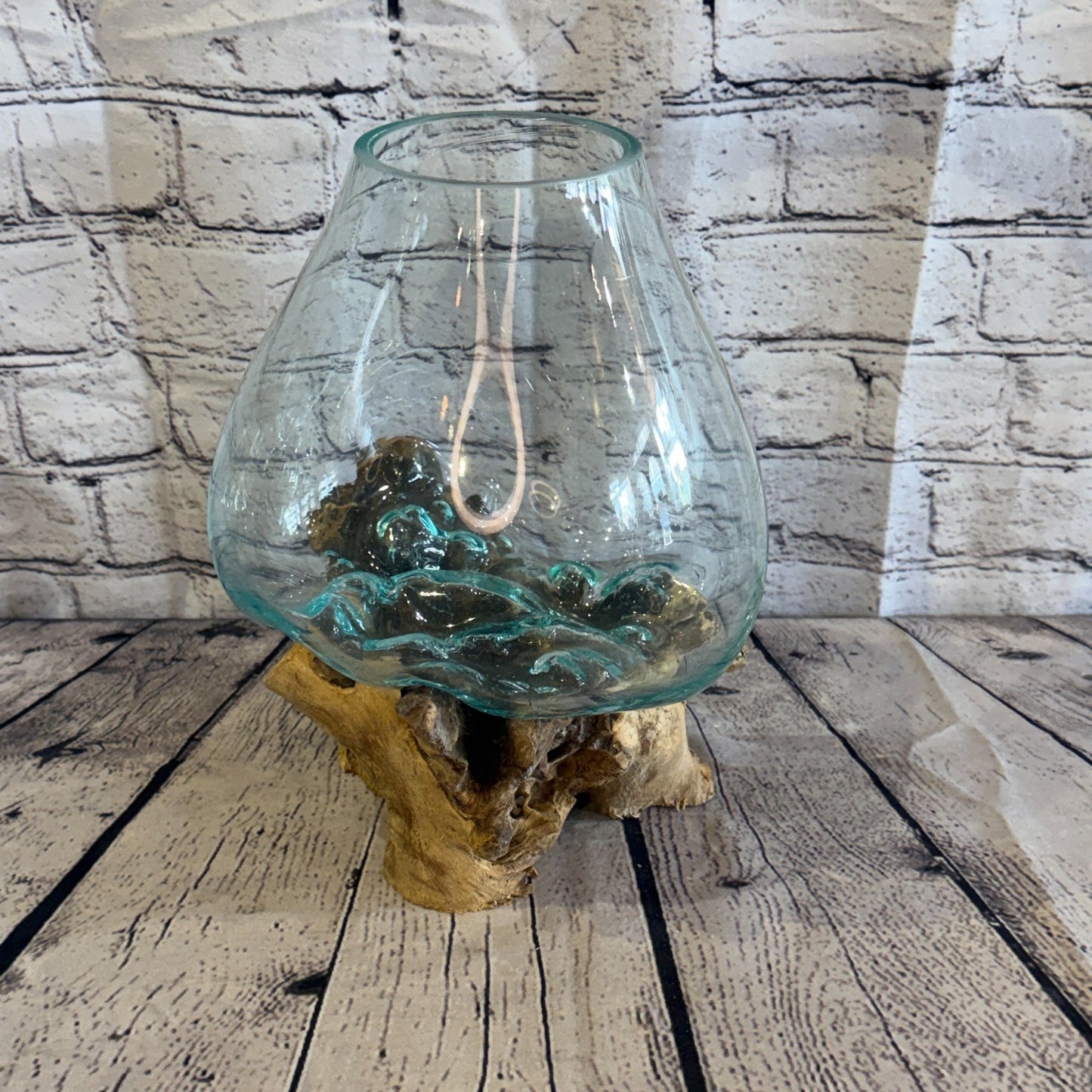 30cm Tall Clear Colour Melted Glass Wood Decorative Vase Glass Sculpture Crafted1