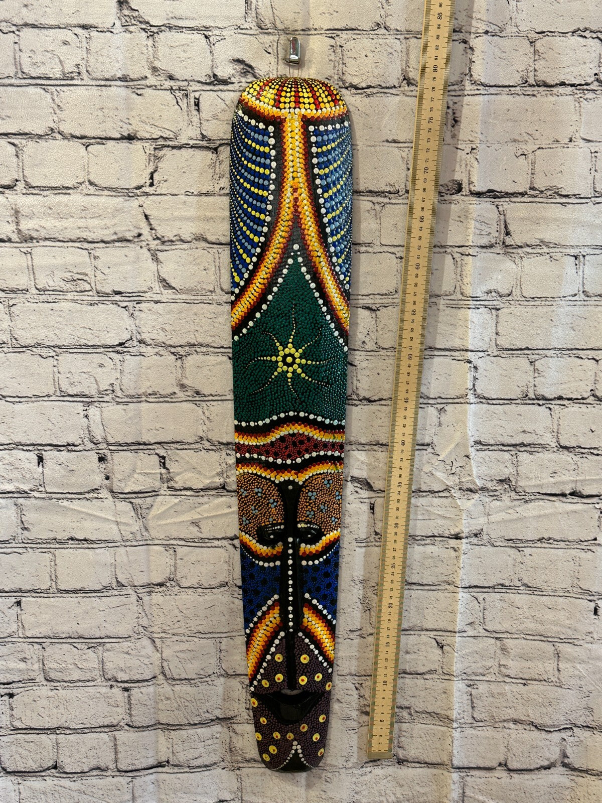 80cm Mask Carved Wooden Dot Painted Ethnic Tribal Tiki Wall Art Handmade No 14