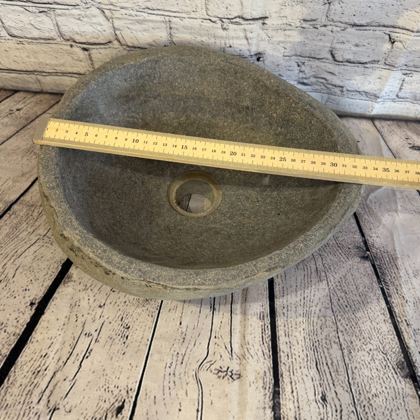 33cm x 29cm Wash Basin Bathroom Counter Top Washing River Stone Bowl Sink No 27