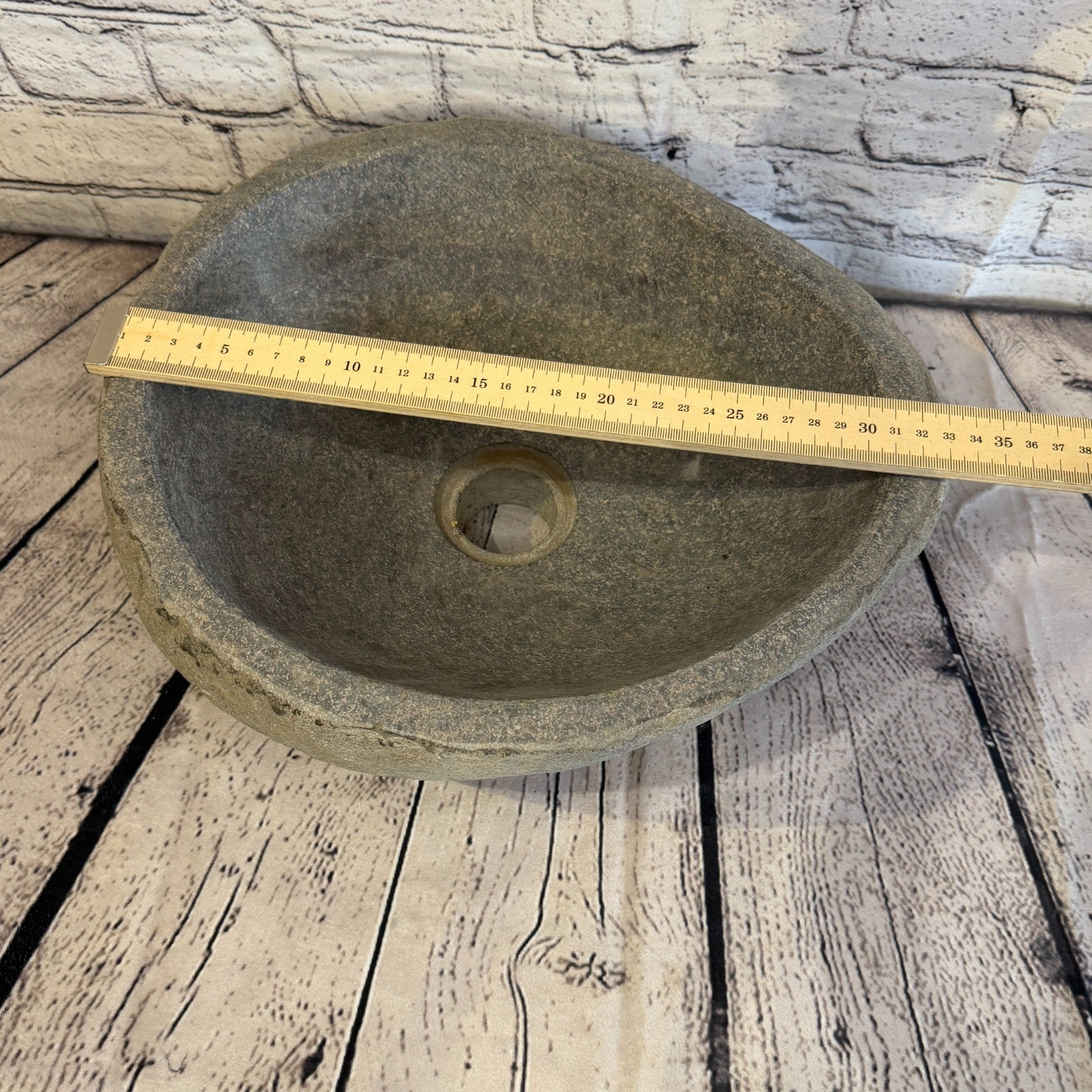 33cm x 29cm Wash Basin Bathroom Counter Top Washing River Stone Bowl Sink No 27