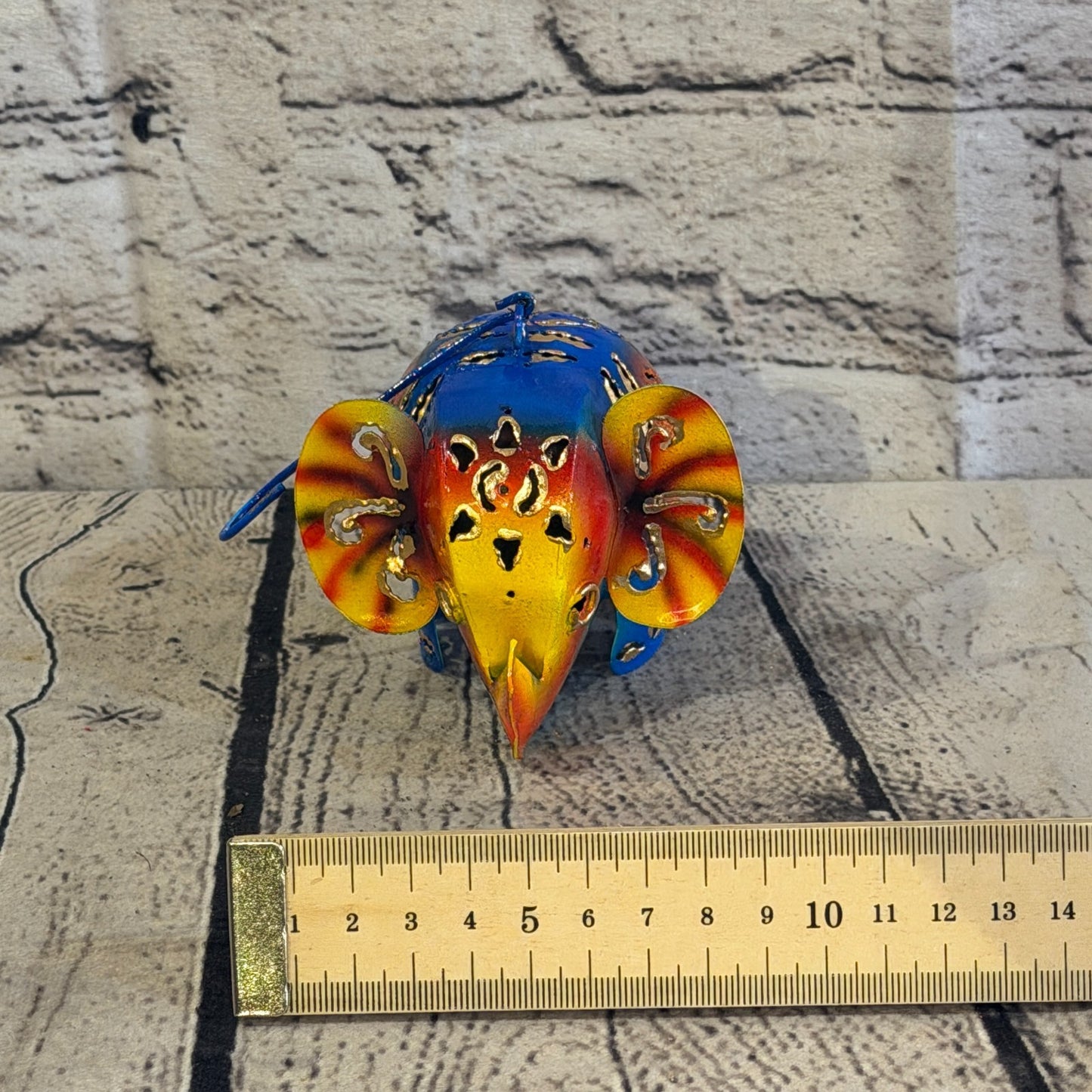8cm x 10cm Elephant Candle Holder Hanging Blue Metal Tin Ornament Statue7