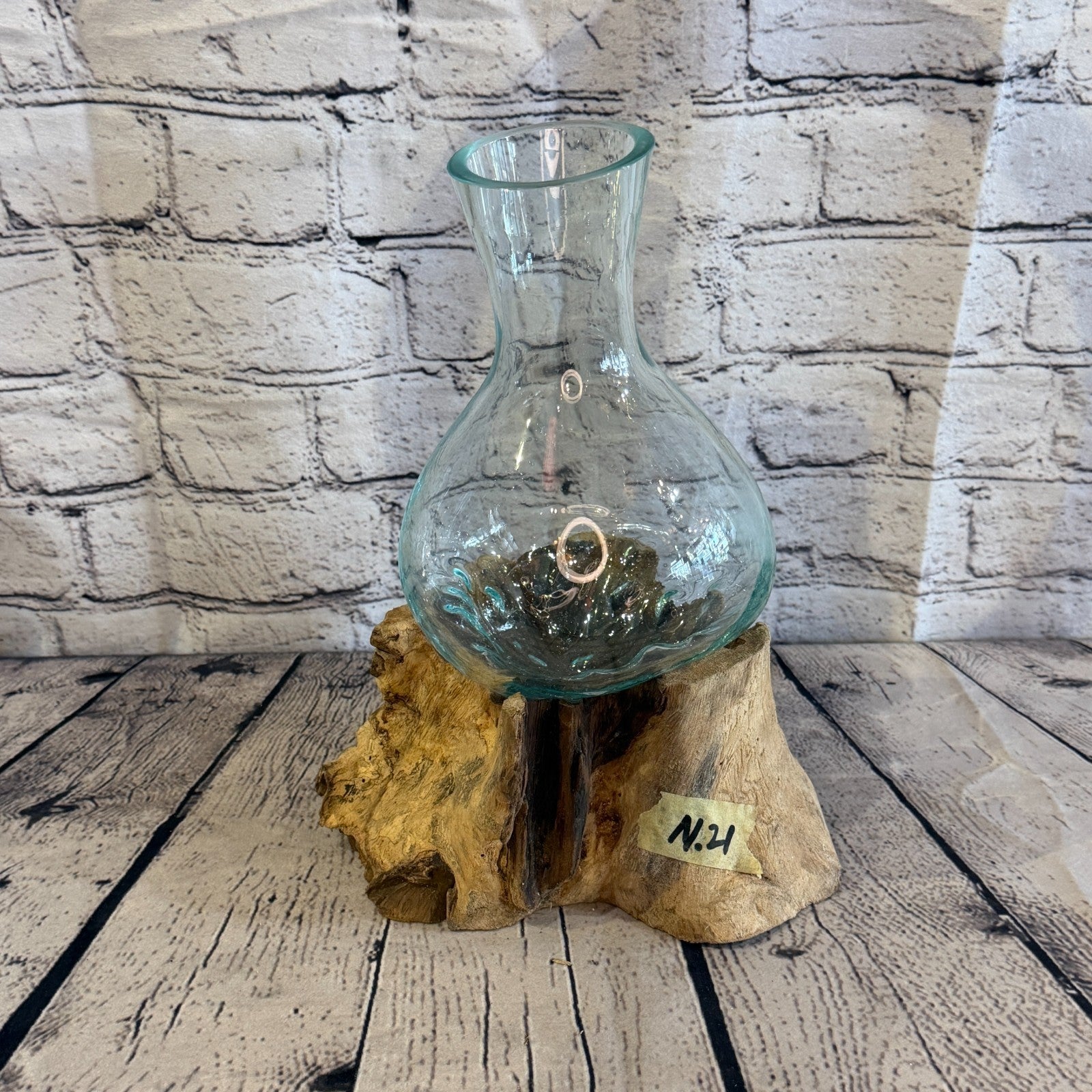 30cm Tall Bottle Vase Colour Melted Glass Wood Decorative Vase Glass Sculpture3