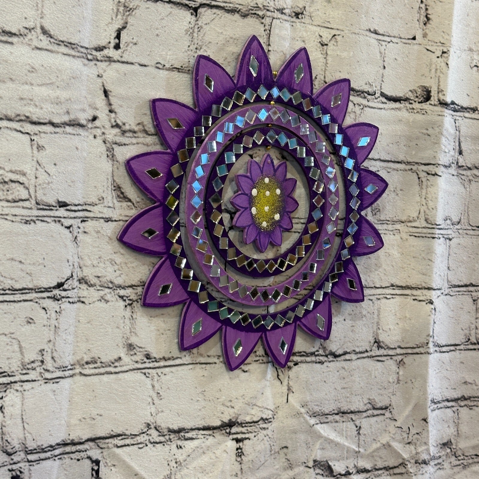 25cm Purple Sunflower Hanging With Mirrors Window Suncatcher Indoor Mobile1
