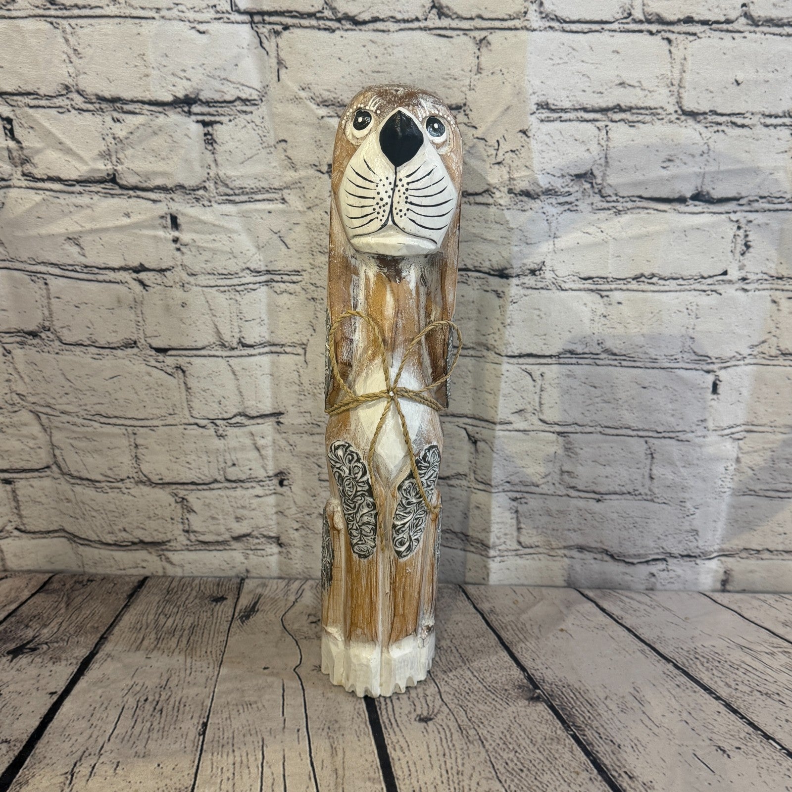 40cm Light Brown Wooden Shabby Dog Statue Ornament Fair Trade Handcarved1