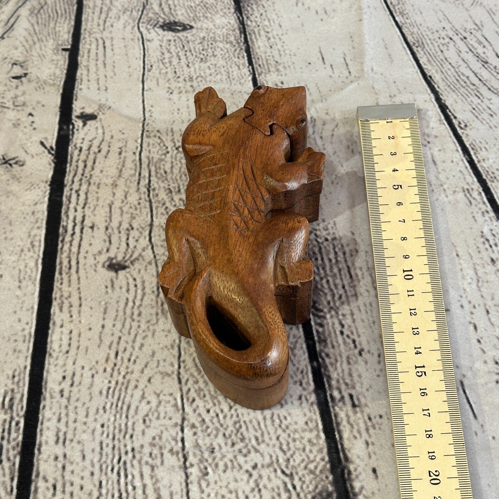 Carved Gecko Lizard 4 Bit Wooden Puzzle Box Secret Box Magic Trinket Handmade3