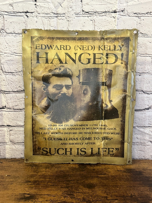 Ned Kelly Hanged Newspaper Wall Plaque 42cm x 36cm Vintage Retro Tin Sign0