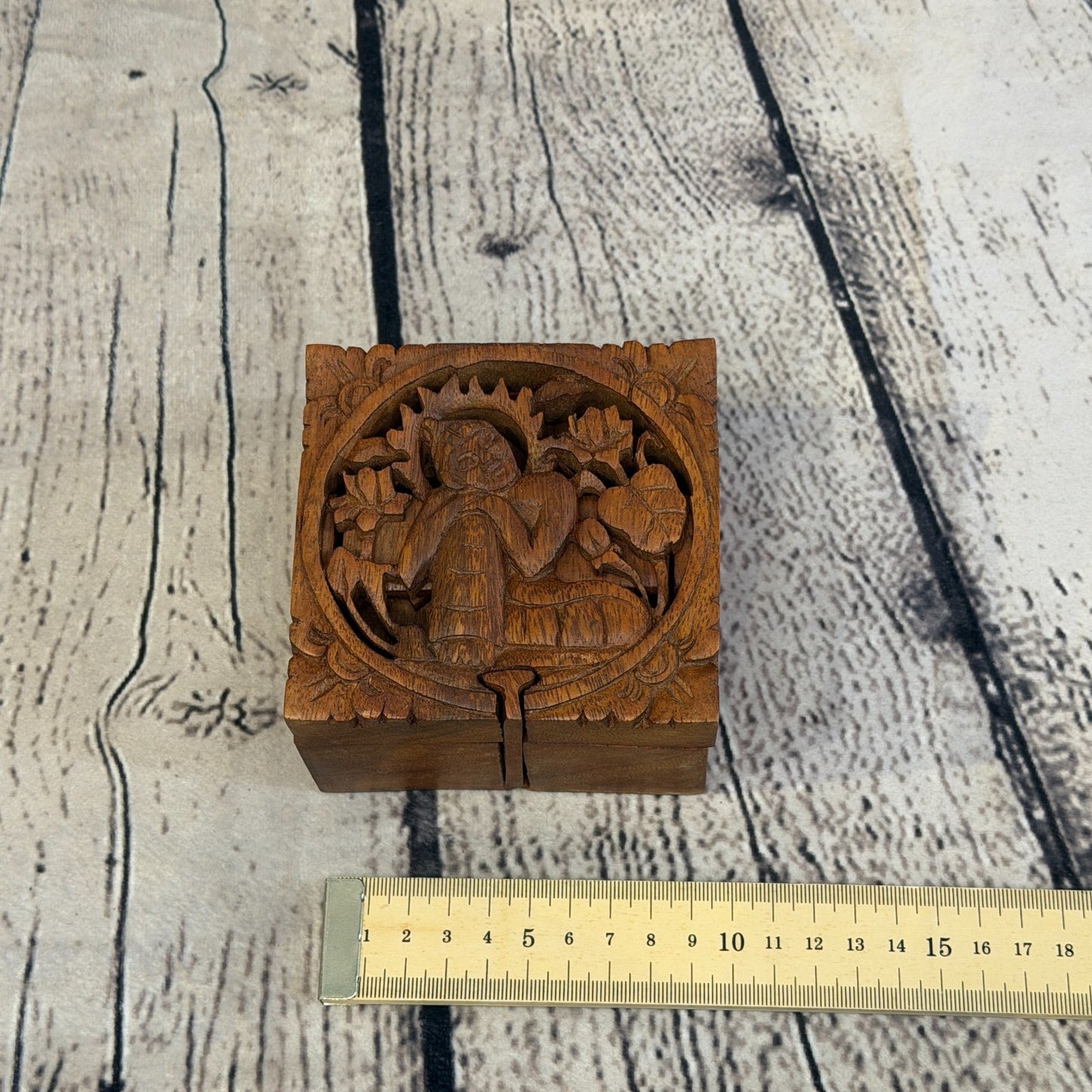 Square Buddha Flower 4 Bit Wooden Puzzle Box Secret Box Magic Trinket Handmade3