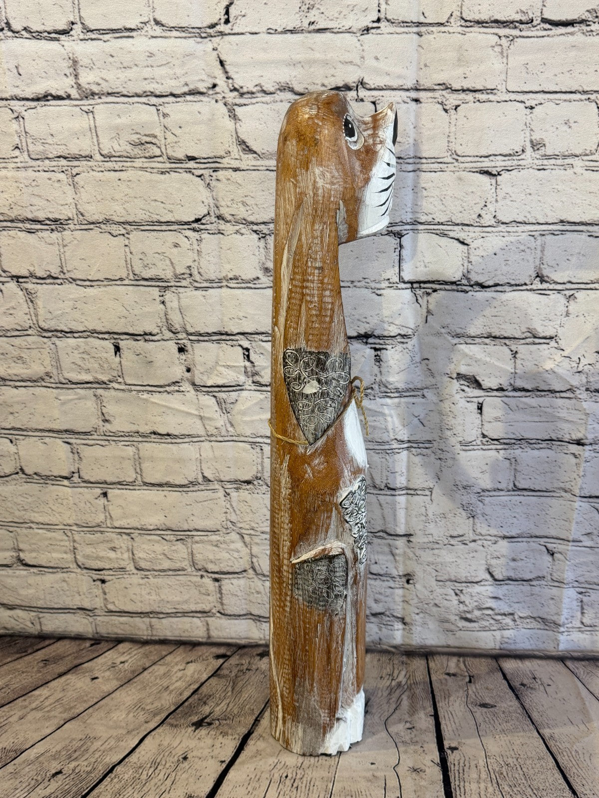 60cm Light Brown Wooden Shabby Dog Statue Ornament Fair Trade Handcarved3