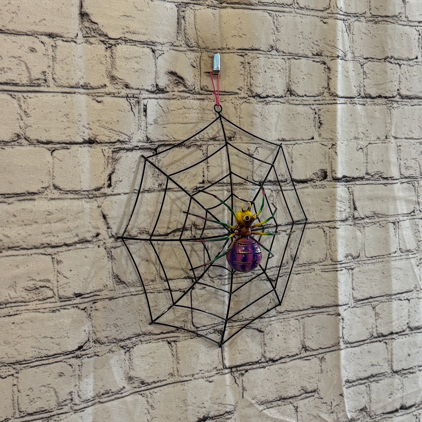 30cm x 30cm Purple Spider On Web Bug Metal Tin Wall Hanging Ornament Statue0